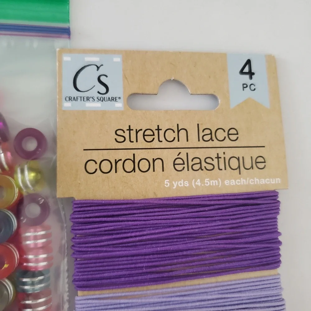 Crafters Square Jewelry Making Kit Striped Beads and 4pk Stretch Lace Elastic